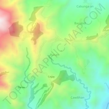 Mapa topográfico Bucari, altitud, relieve