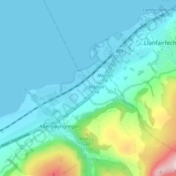 Mapa topográfico Madryn, altitud, relieve