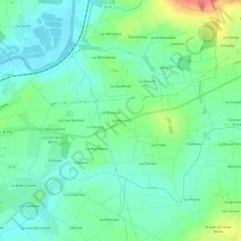 Mapa topográfico La Perrais, altitud, relieve