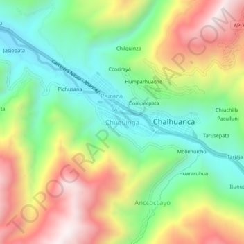 Mapa topográfico Chuquinga, altitud, relieve