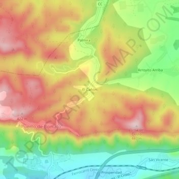 Mapa topográfico El Cañón, altitud, relieve