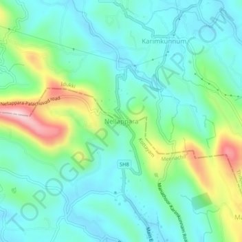 Mapa topográfico Nellappara, altitud, relieve