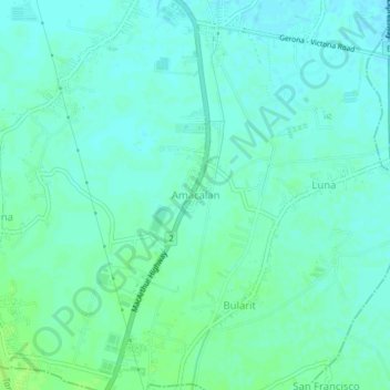 Mapa topográfico Amacalan, altitud, relieve