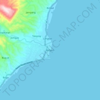 Mapa topográfico Argao, altitud, relieve