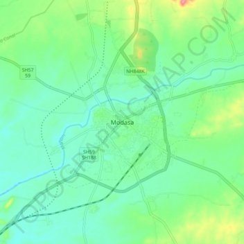 Mapa topográfico Modasa, altitud, relieve