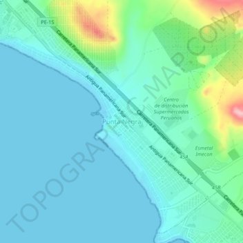 Mapa topográfico Punta Negra, altitud, relieve