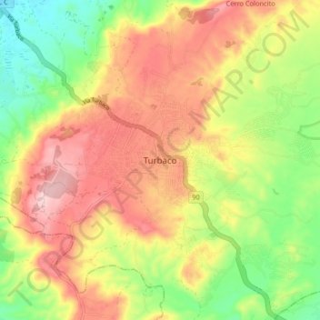 Mapa topográfico Turbaco, altitud, relieve