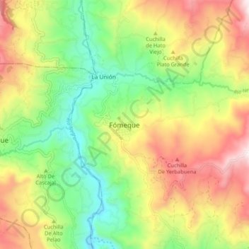 Mapa topográfico Fómeque, altitud, relieve