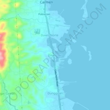 Mapa topográfico Dawis Sur, altitud, relieve