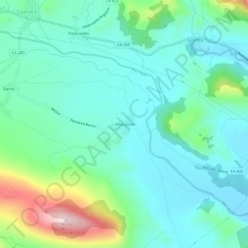 Mapa topográfico Villacantid, altitud, relieve