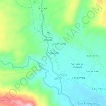 Mapa topográfico Pumarumi, altitud, relieve