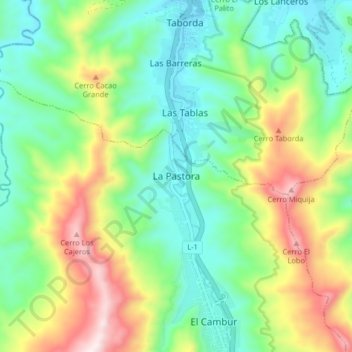 Mapa topográfico La Pastora, altitud, relieve