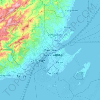 Mapa topográfico Mandaue, altitud, relieve