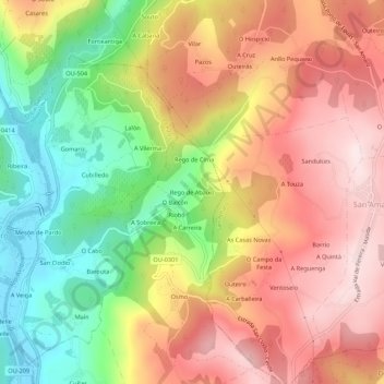 Mapa topográfico Rego de Abaixo, altitud, relieve
