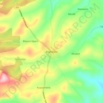 Mapa topográfico Asesewa, altitud, relieve