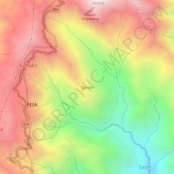 Mapa topográfico Oyusan, altitud, relieve