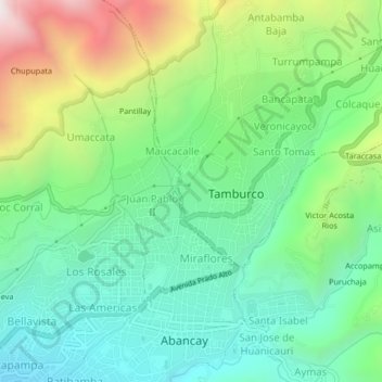 Mapa topográfico Tinyarumi, altitud, relieve