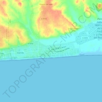 Mapa topográfico La Antilla, altitud, relieve