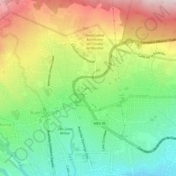 Mapa topográfico Chamilpa, altitud, relieve