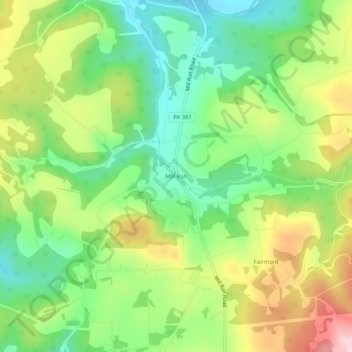 Mapa topográfico Mill Run, altitud, relieve