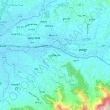 Mapa topográfico Suryabinayak, altitud, relieve