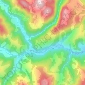 Mapa topográfico Izvoarele, altitud, relieve