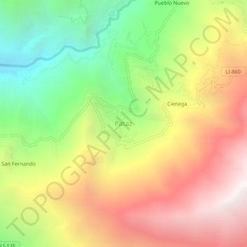 Mapa topográfico Pataz, altitud, relieve