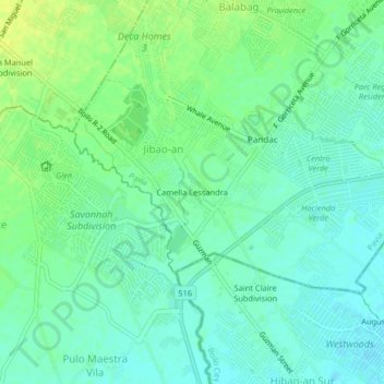 Mapa topográfico Camella Lessandra, altitud, relieve