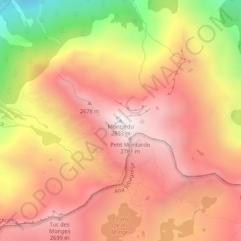 Mapa topográfico Montardo, altitud, relieve