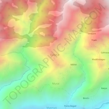 Mapa topográfico Golpha, altitud, relieve