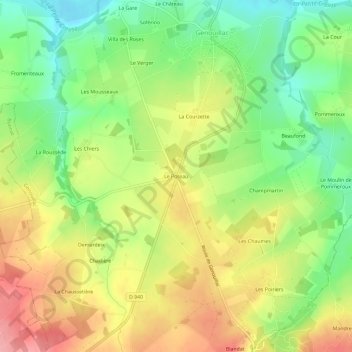 Mapa topográfico Le Poteau, altitud, relieve