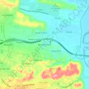 Mapa topográfico Bosque Dorado, altitud, relieve