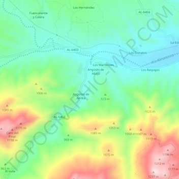 Mapa topográfico Los Vegas, altitud, relieve