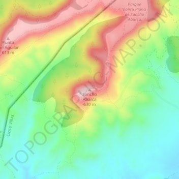 Mapa topográfico Sancho Abarca, altitud, relieve