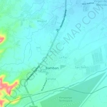 Mapa topográfico San Roque, altitud, relieve