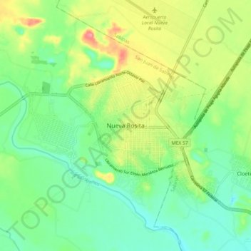 Mapa topográfico Nueva Rosita, altitud, relieve