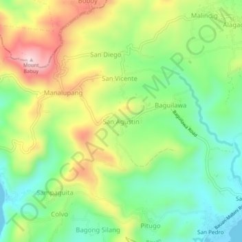 Mapa topográfico San Agustin, altitud, relieve