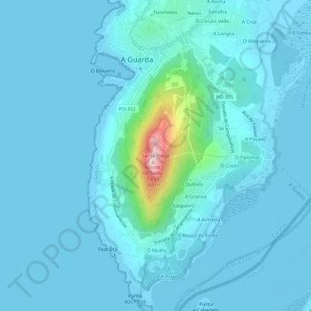 Mapa topográfico Santa Trega, altitud, relieve