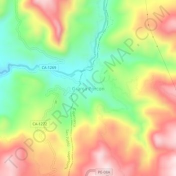 Mapa topográfico Granja Porcon, altitud, relieve
