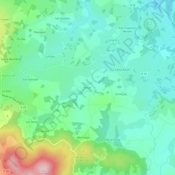 Mapa topográfico Rissat, altitud, relieve