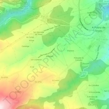 Mapa topográfico Pereira, altitud, relieve