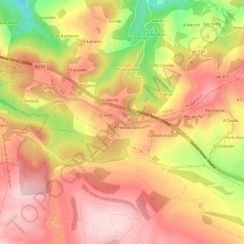 Mapa topográfico Pena de Eiriz, altitud, relieve