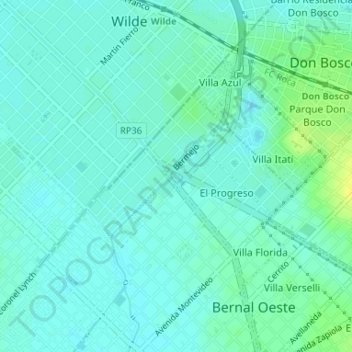 Mapa topográfico Triángulo de Bernal, altitud, relieve