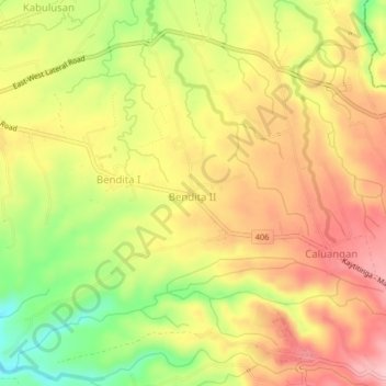 Mapa topográfico Bendita 2, altitud, relieve