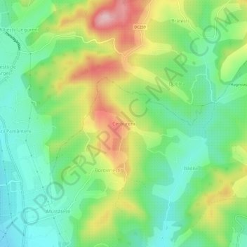 Mapa topográfico Cerbureni, altitud, relieve
