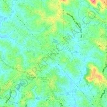 Mapa topográfico Kariyam, altitud, relieve