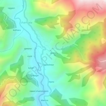 Mapa topográfico shrikol, altitud, relieve