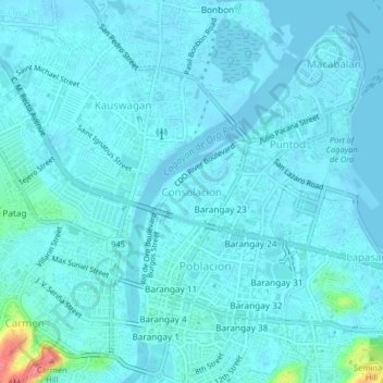 Mapa topográfico Consolacion, altitud, relieve