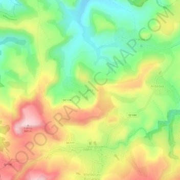 Mapa topográfico Bica, altitud, relieve