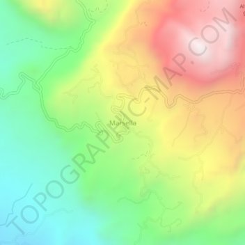 Mapa topográfico Marsella, altitud, relieve